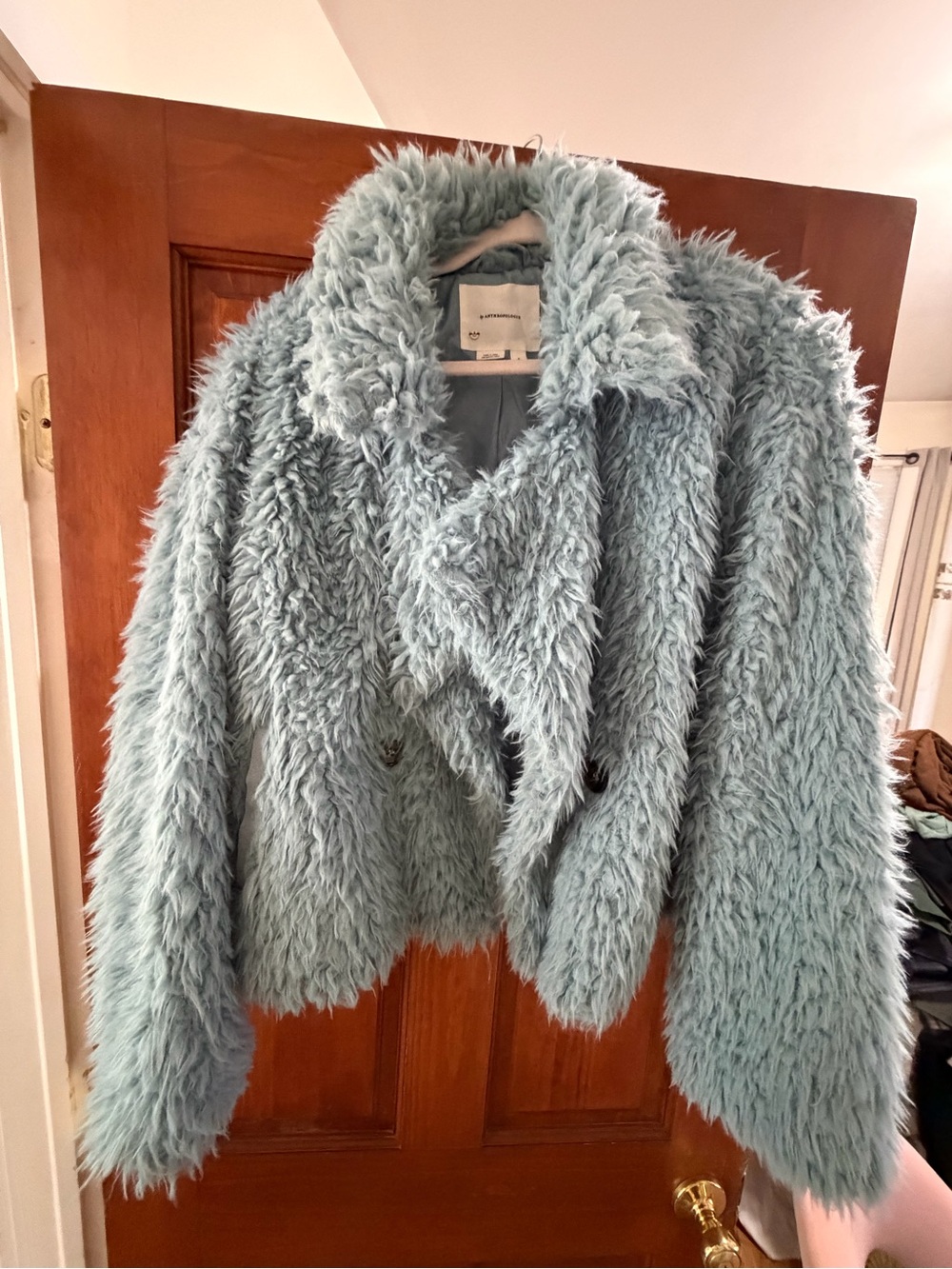Anthropologie Light Blue Faux Fur Teddy Jacket